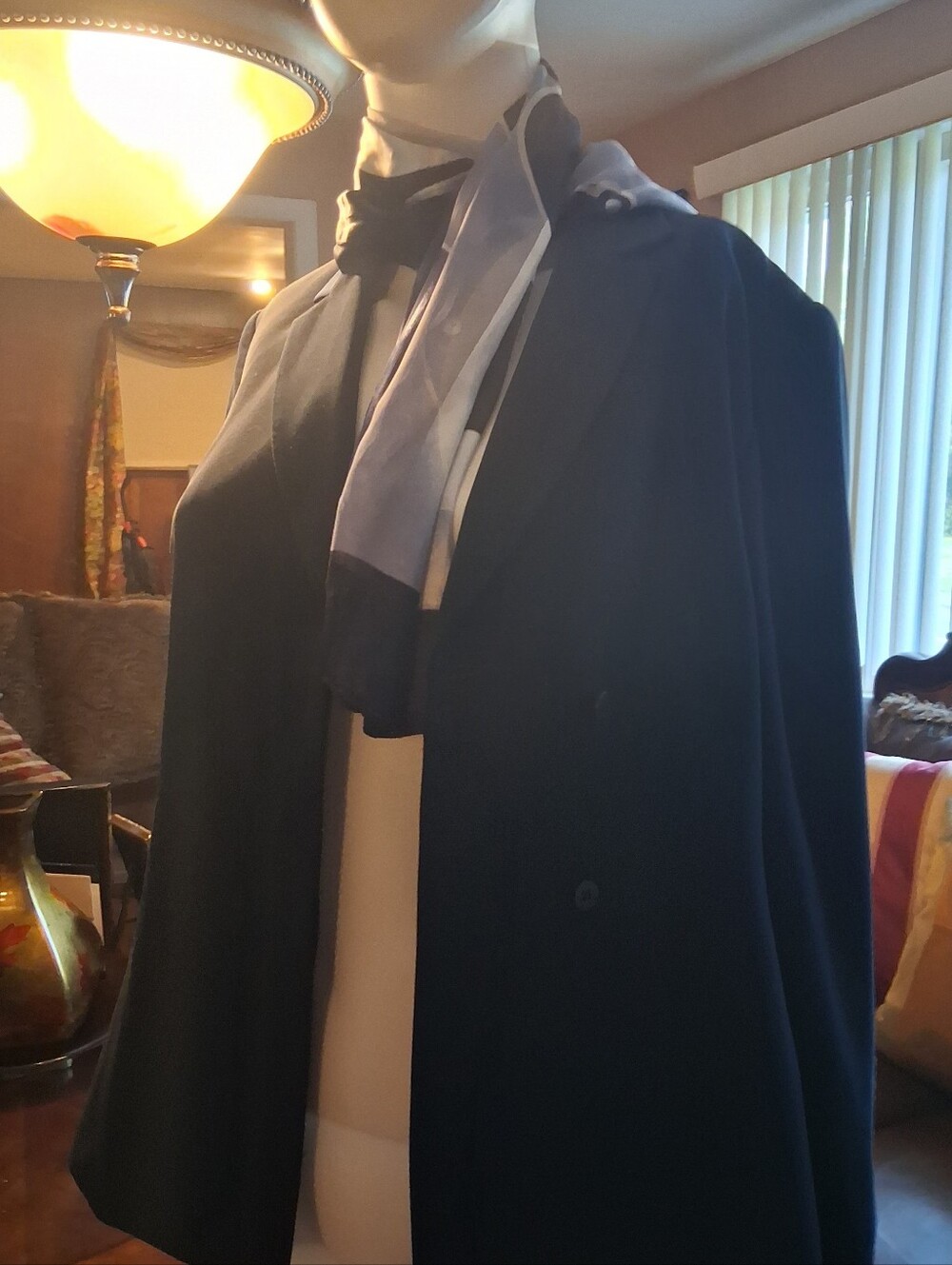 Kasper Navy Double-Breasted Blazer with Scarf